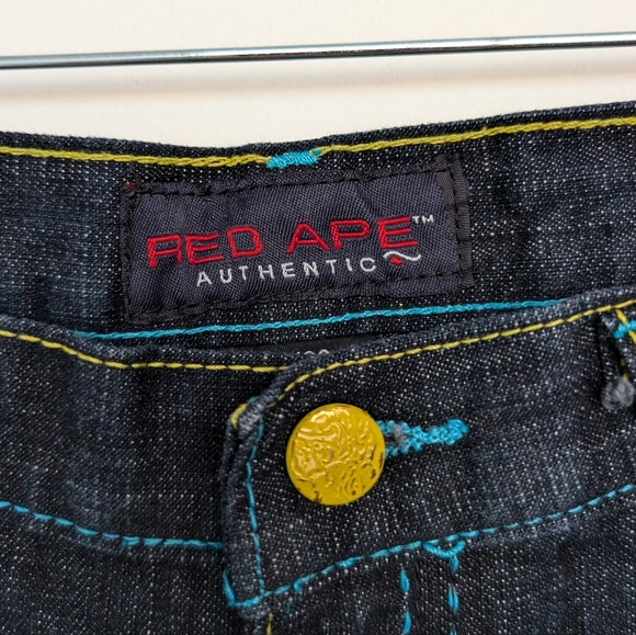 Y2K Red Ape Denim Company Contrast Stitch Patch Detail Embroidered Jeans 34x32 - Picture 3 of 16